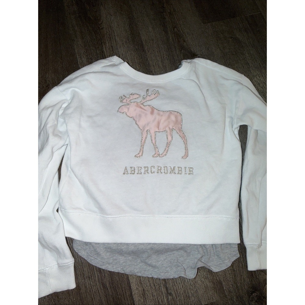 Abercrombie Kids Girls Layered Tank and Sweatshirt Moose Graphic White 11/12